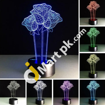 Rose Flower 3D Optical Illusion Lamp 7 Color Changing Night Light - Imported From Uk
